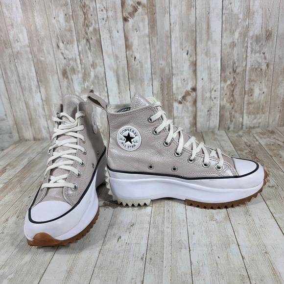 Converse Run Star Hike High Top Platform Sneaker Leather Pale Putty Women's - Picture 6 of 8